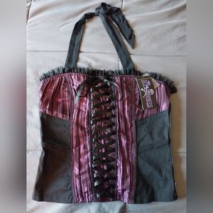 Vintage Royal Bones Hot Topic Y2K black & purple corset bodice halter top
